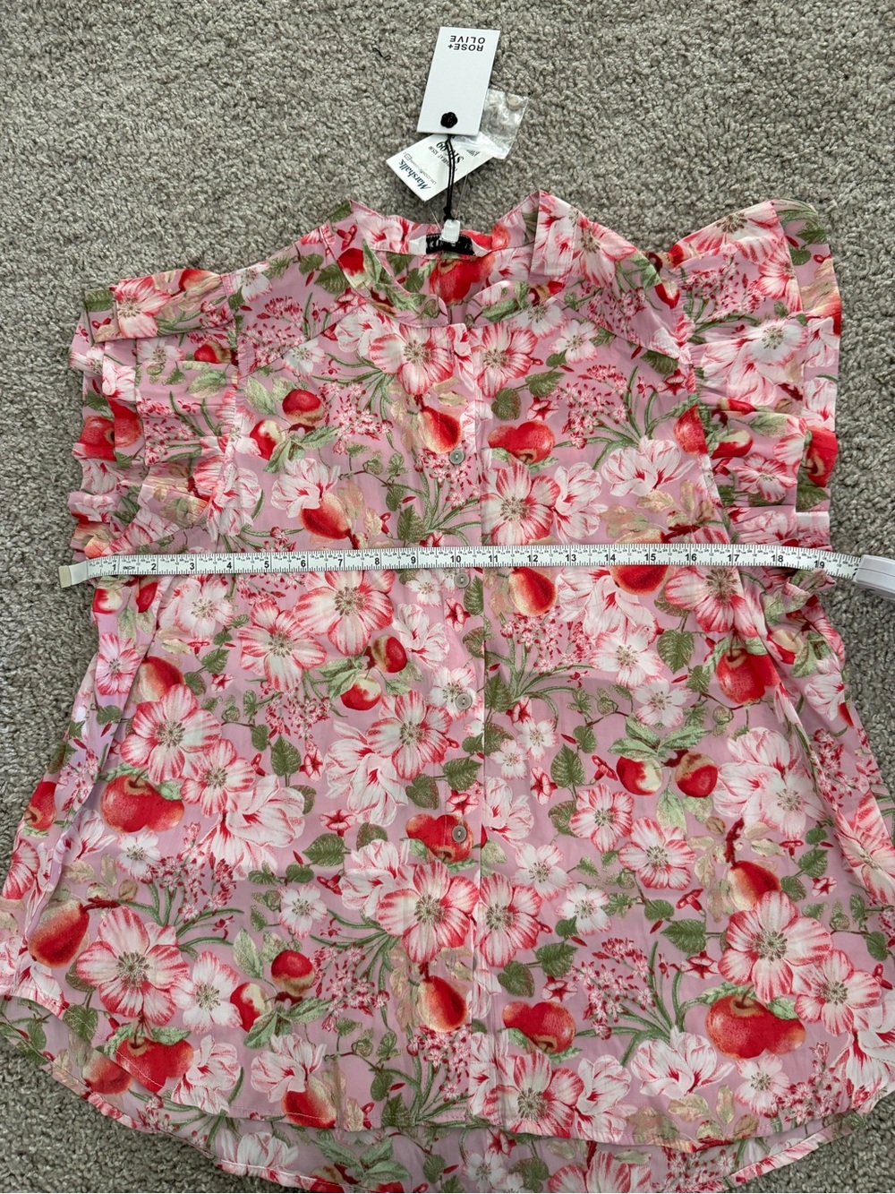Rose & Olive Pink Floral Ruffle-Sleeve Button Top - Picture 8 of 9